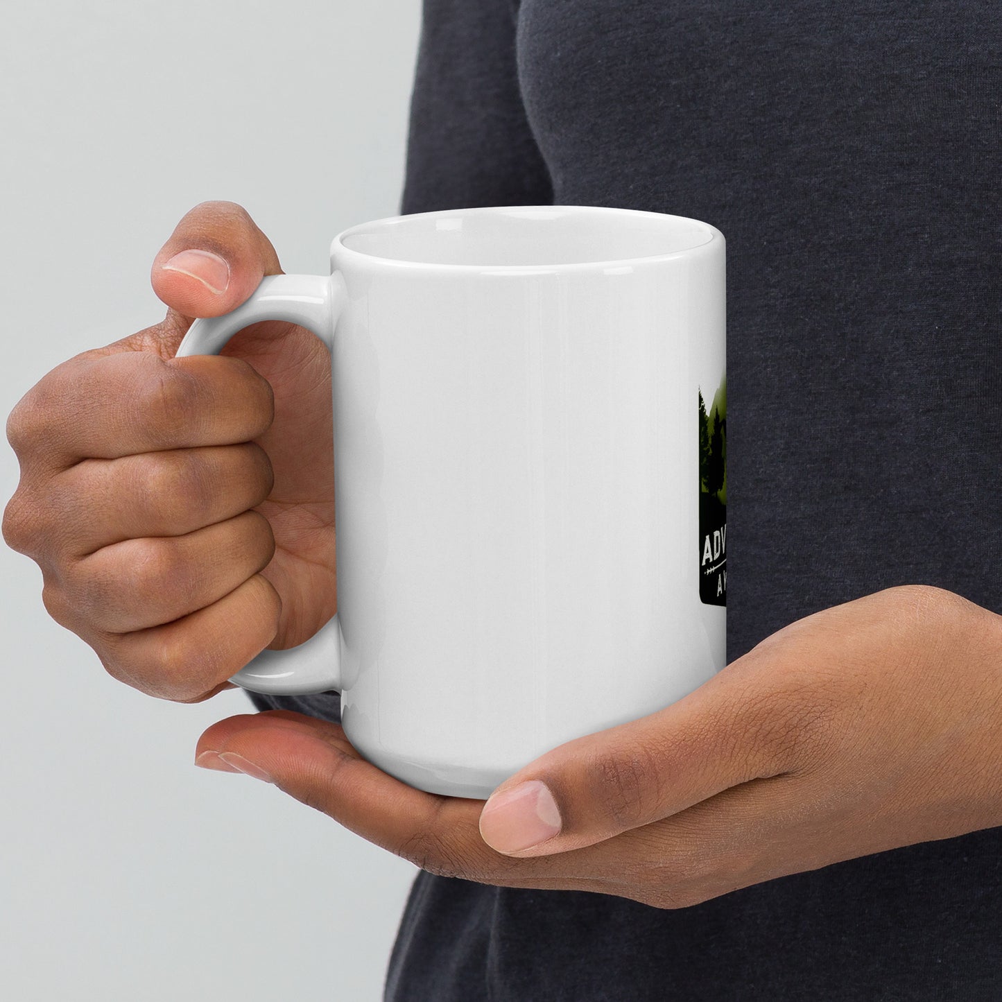 Adventure Awaits Mountain White glossy mug