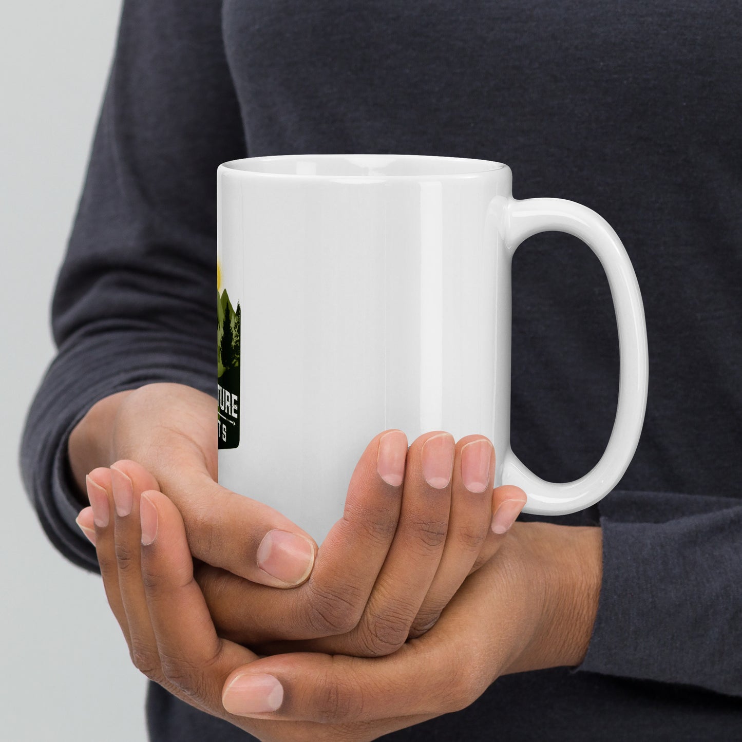 Adventure Awaits Mountain White glossy mug