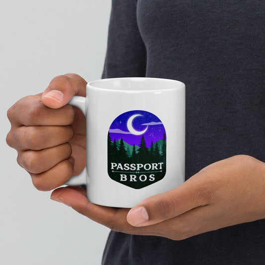 Mountain Midnight Passport Bros White glossy mug