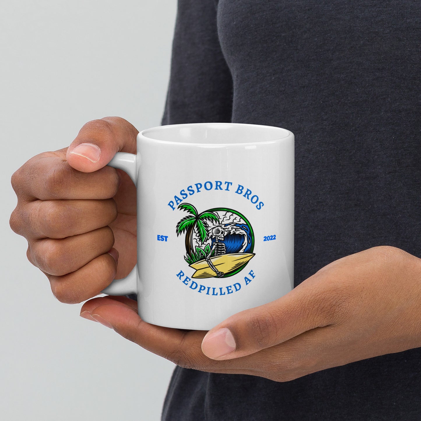 Passport Bros Beach White glossy mug